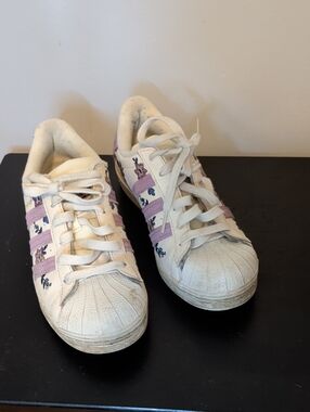 adidas Superstar White Sneakers with Pink Stripes and Floral Accents